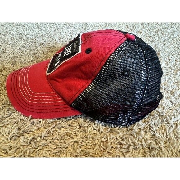 Luke Bryan Distressed Cap Hat Adjustable Strap Red Black Mesh Unisex Country - Picture 6 of 9